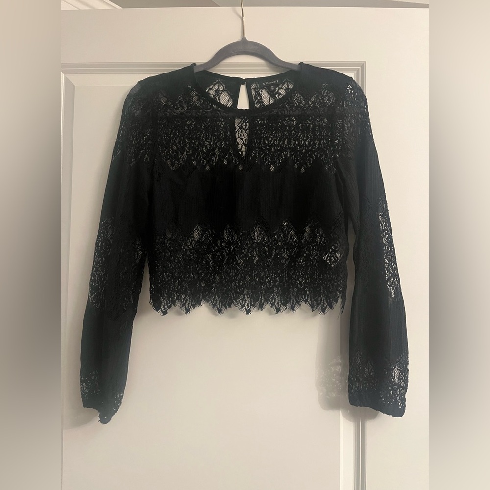 Dynamite Black Lace Long Sleeve Crop Blouse